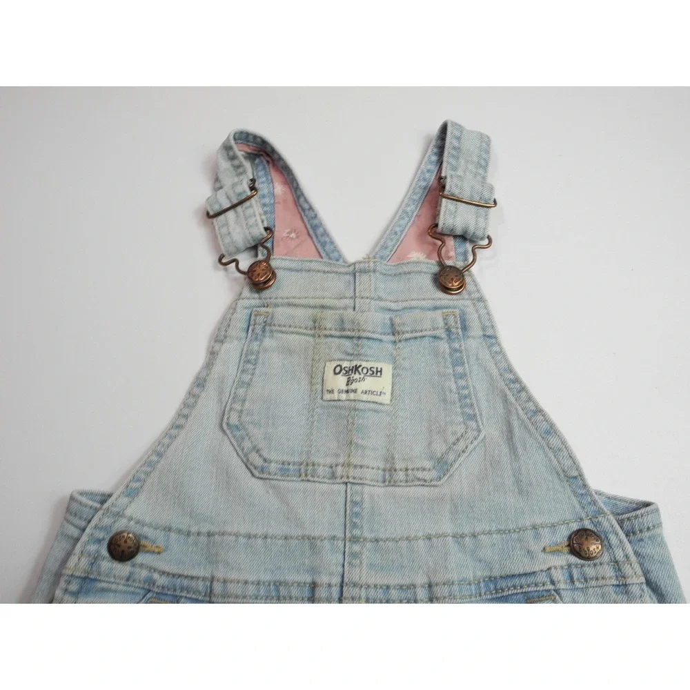OshKosh B'gosh Overalls Girls 24M Denim Jean Lined Pink Floral Cuffed Vintage